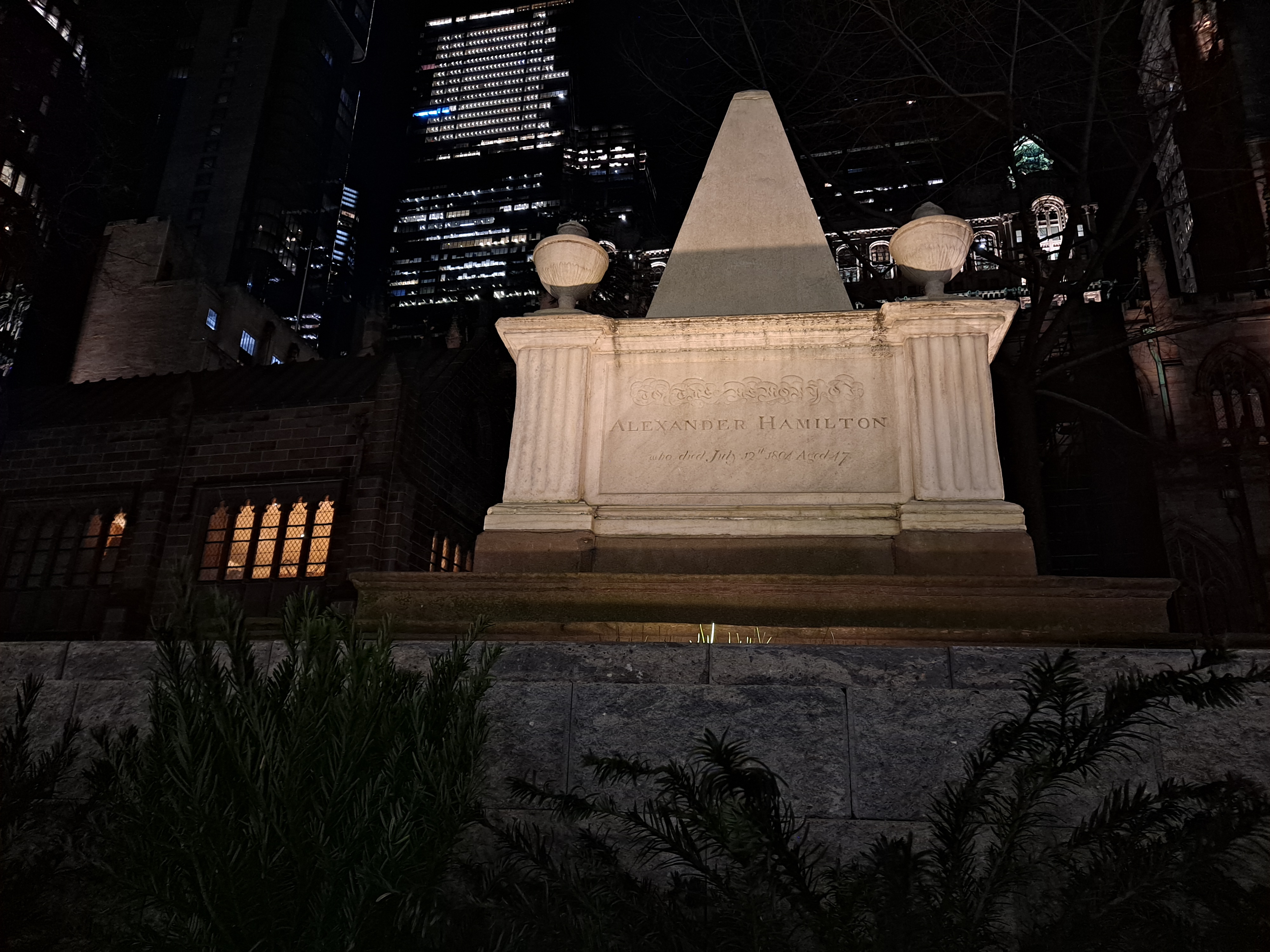 Alexander Hamilton's Grave at night, March 2022